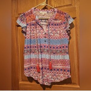 Farmers Market Women's Tunic, Size PL, Worn 1X, Smocked Shoulder, Very colorful!